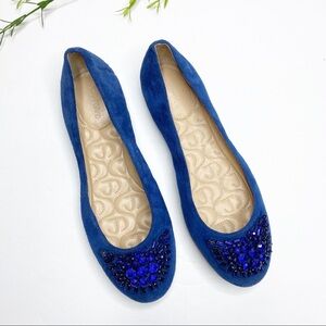 Joan & David- Blue Suede “Eila” Embellished flats